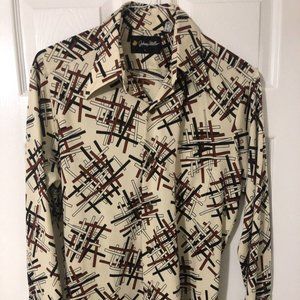 Vintage JOHNNY MILLER SEARS Disco Shirt Polyester Geometric Design Party Large